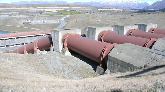 The four penstocks that channel water into Ohau A
