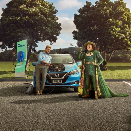 Mother Nature and a man charging EV