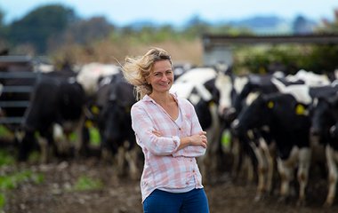 Female farmer with cows