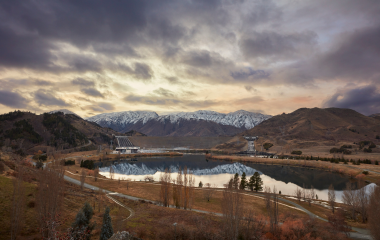 Lake and snowy mountains