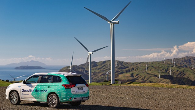 Meridian car by wind turbines