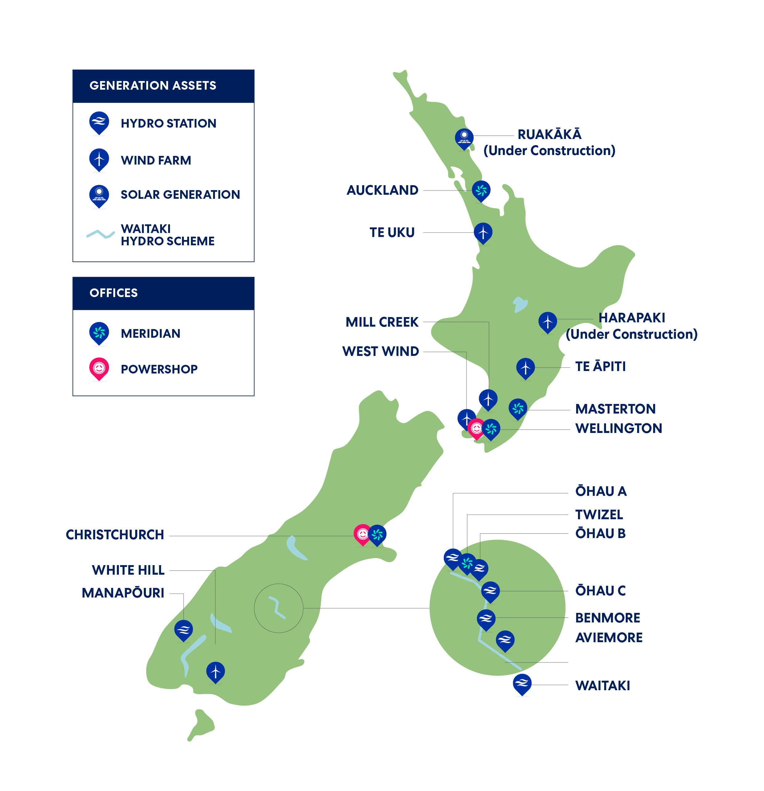 Meridian’s generation assets and offices map