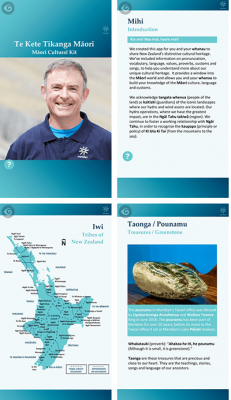 Screenshots of Te Kete Tikanga Maori app