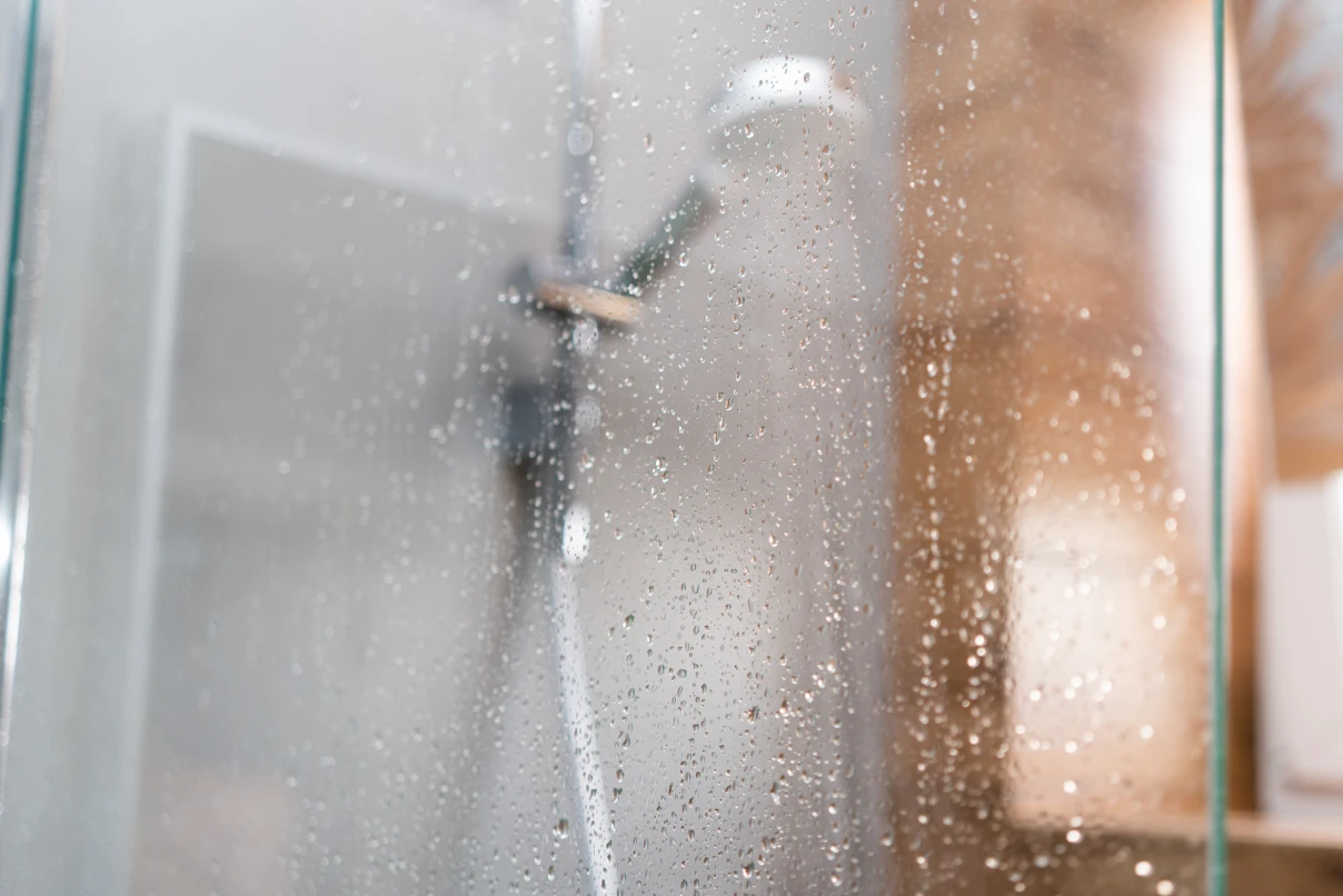 Shower seen through glass